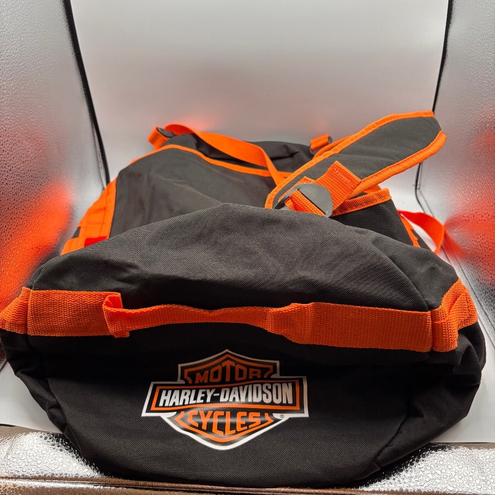 Vintage Harley Davidson Motorcycles Large Orange and Black Duffel Travel Bag